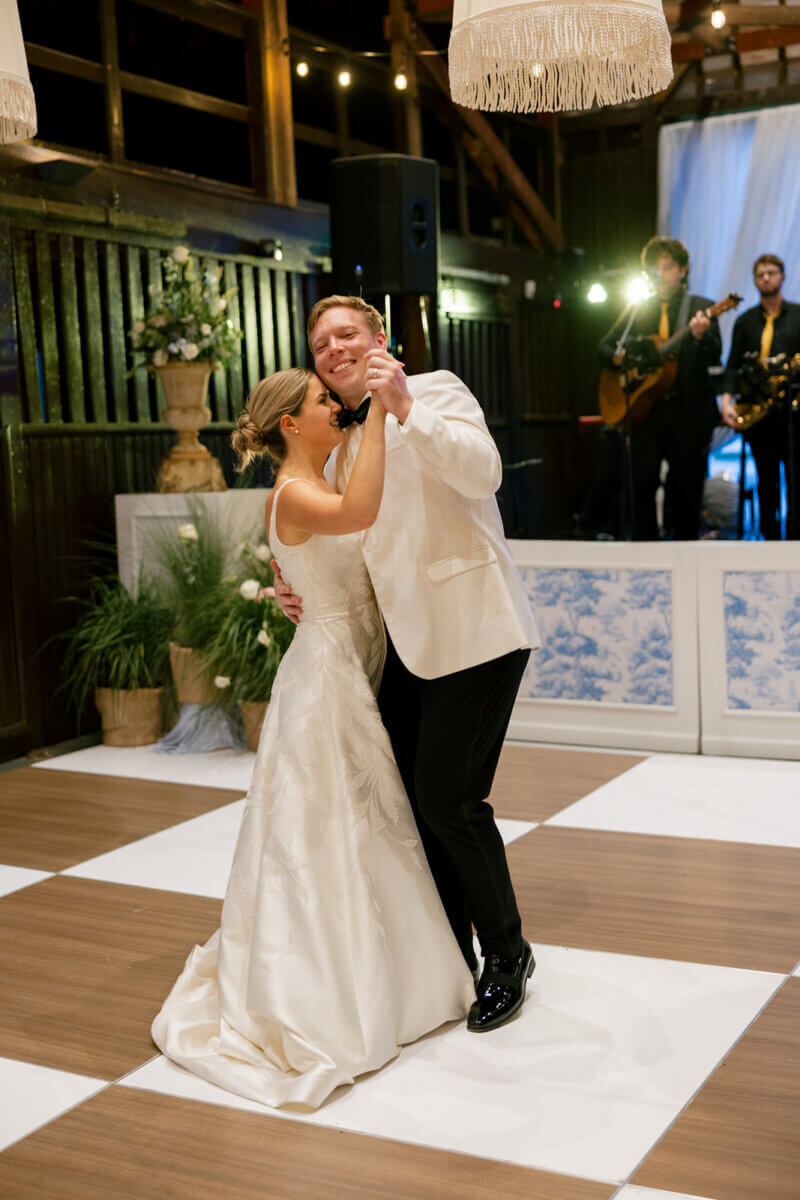 The couple shared their first dance to “This Magic Moment” by The Drifters and Ben E. King. Image: Rachel Fugate Photography