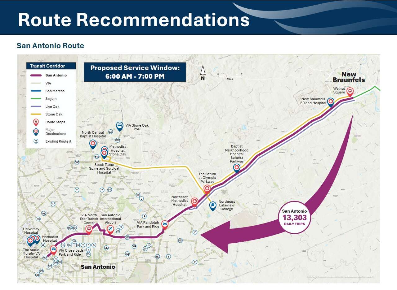 Could bus routes link New Braunfels to San Antonio, San Marcos and Seguin?