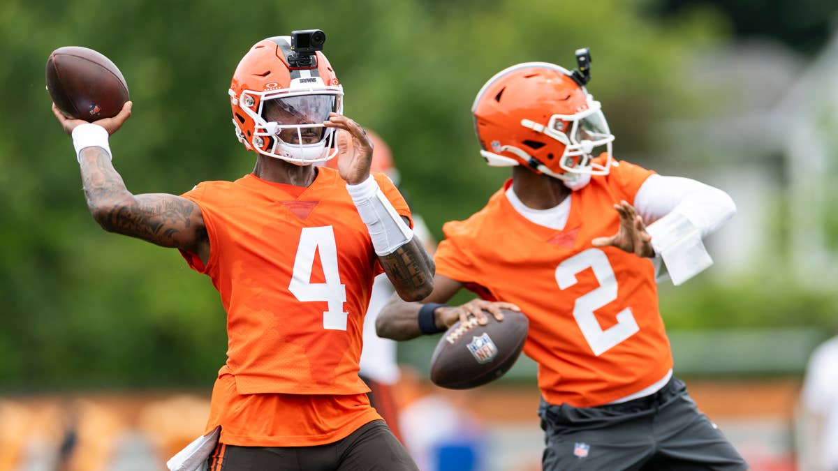 cleveland-browns-quarterbacks-deshaun-watson-4-and-shedeur-sanders-2-throw-the-ball-during-mandatory-mini-camp-at-cross-country-mortgage-campus