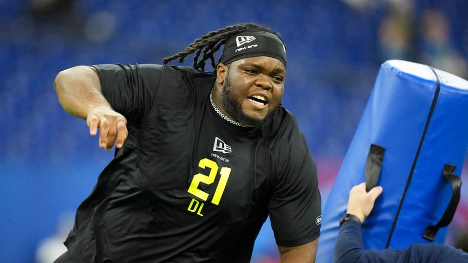 Feb 26, 2026; Indianapolis, IN, USA; Ohio State defensive lineman Kayden McDonald (DL21) during the NFL Scouting Combine at