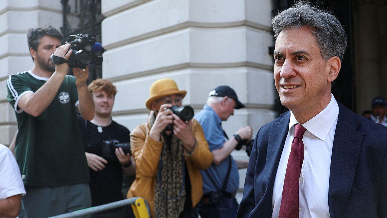 British Energy Security and Net Zero Secretary Ed Miliband walks on Downing Street before a cabinet meeting after British Prime Minister Keir Starmer announced a timeline for his resignation, in London, Britain, June 23, 2026.