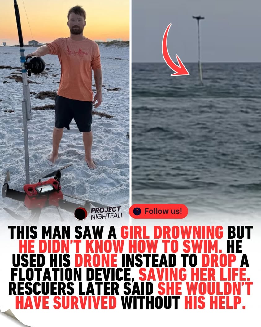 He couldn't swim! But his drone snapped a drowning girl from death's grip!