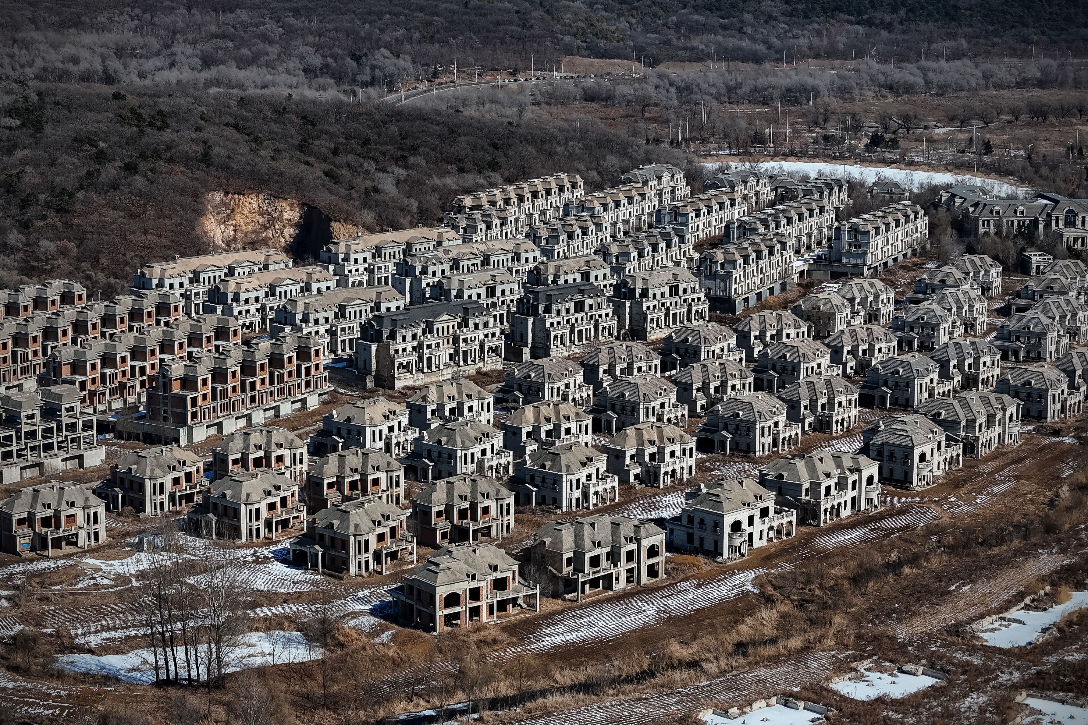 Uncompleted residential buildings at the State Guest Mansions on the outskirts of Shenyang, China.