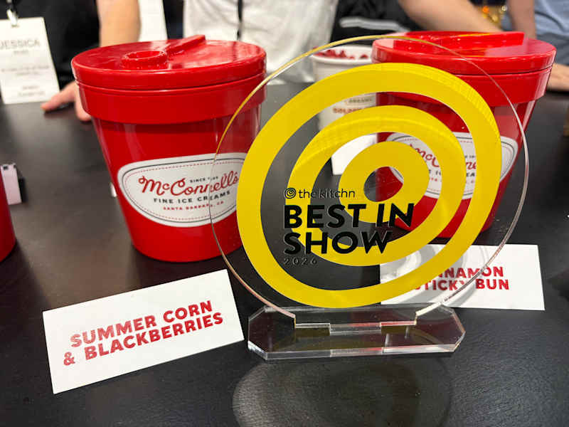 Red ice cream container labeled