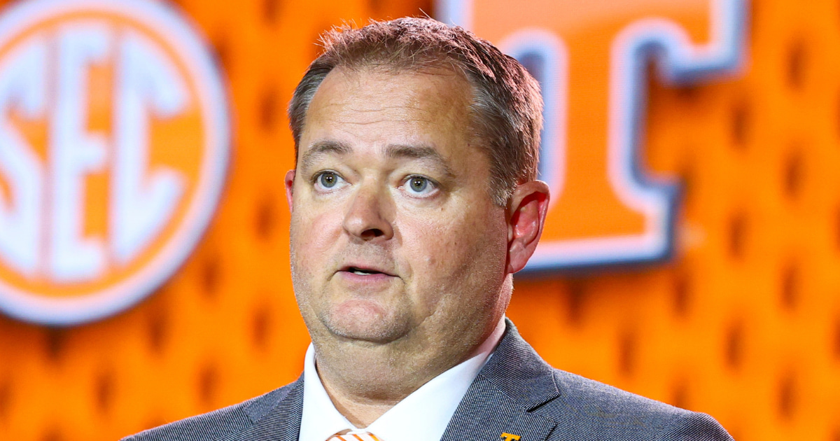 Jul 20, 2026; Tampa, FL, USA; Tennessee Volunteers head coach Josh Heupel speaks to the press during SEC Football Kickoff Media Day at the Tampa Marriott. Mandatory Credit: Nathan Ray Seebeck-Imagn Images