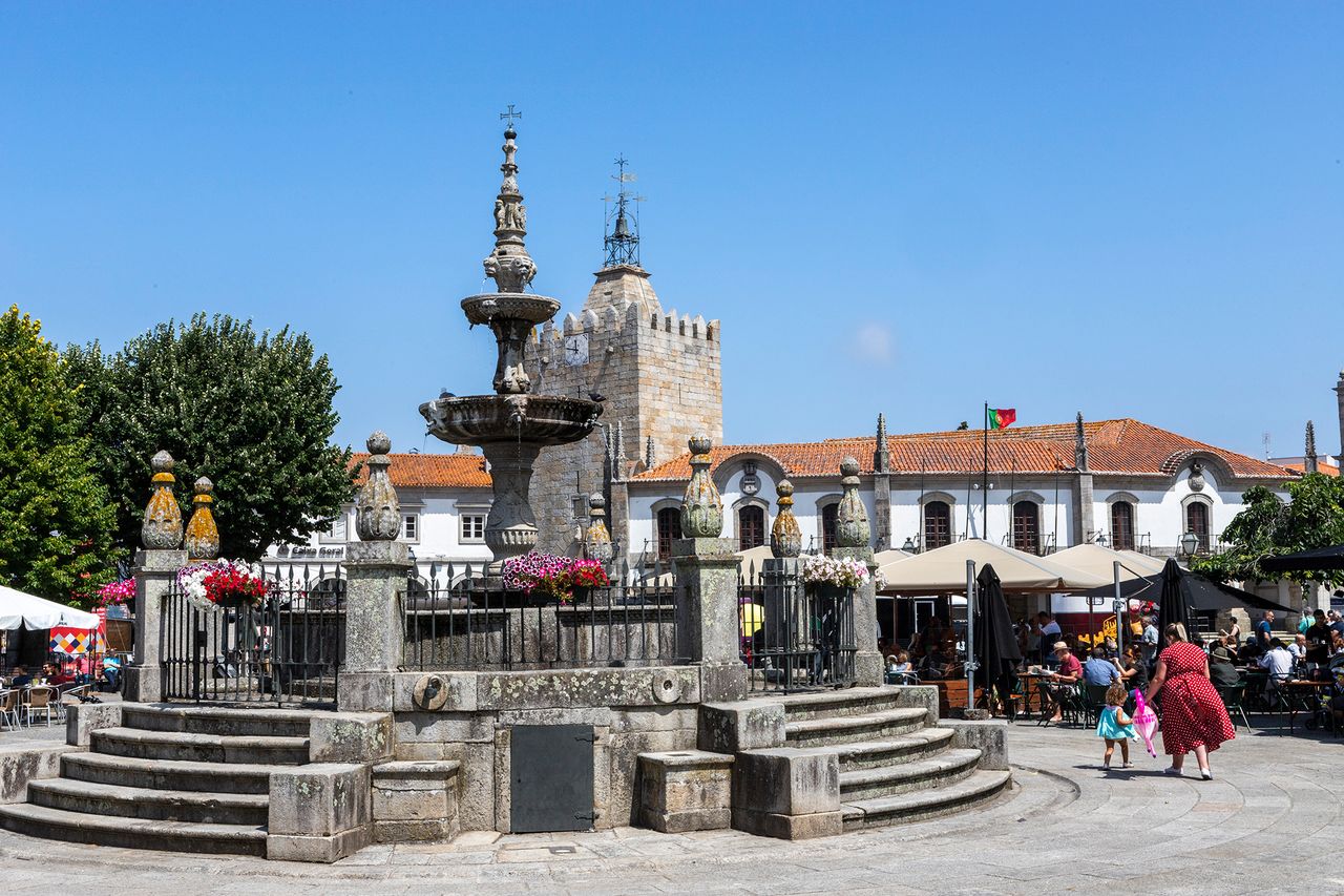 Chafariz or Terreiro fountain in the square of the adviser Silva Torres in Caminha, Portugal.