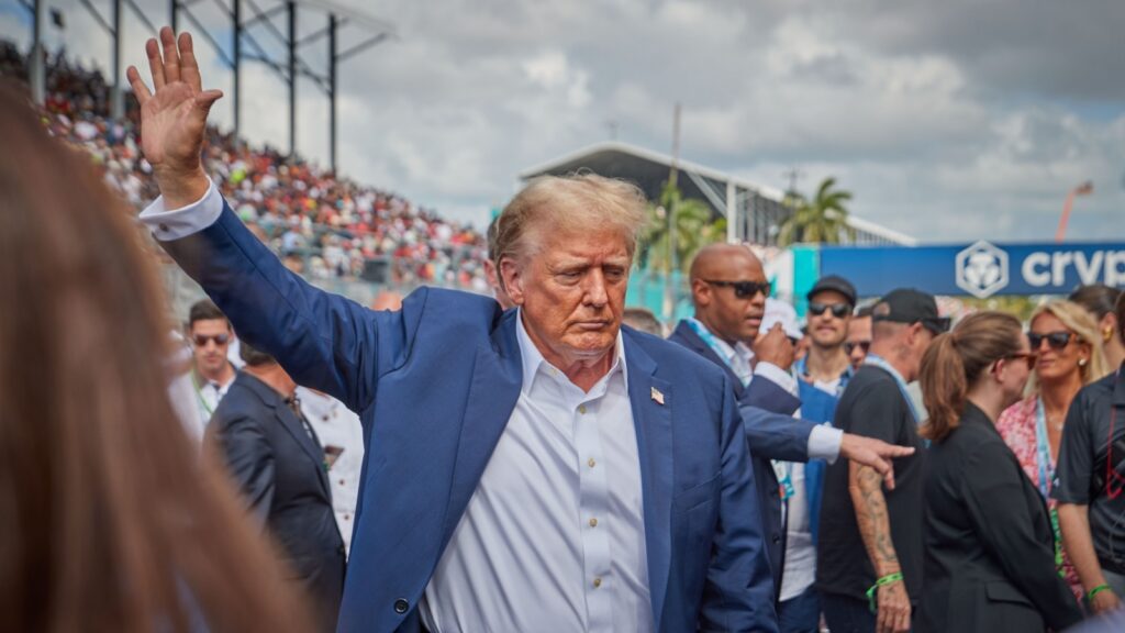 Donald Trump. Race Day. Grid F1 Miami GP at Miami Autodrome in Miami Gardens, Florida, USA.