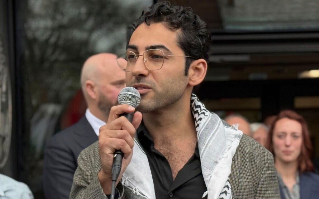 Mohsen Mahdawi speaks outside the courthouse after a US judge released the Palestinian student activist on April 30, 2025 in Burlington, Vermont. (AP Photo/Amanda Swinhart)