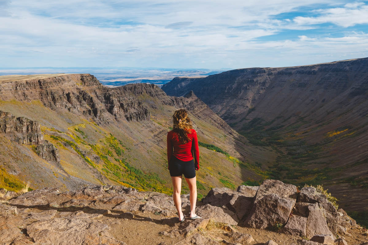 woman at Kiger Gorge overlook on Steens Mountain, Oregon