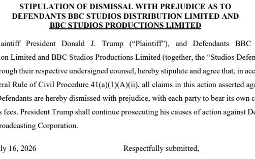 Court documents revealed that Mr Trump had agreed to drop his case against the BBC's commercial and production arms