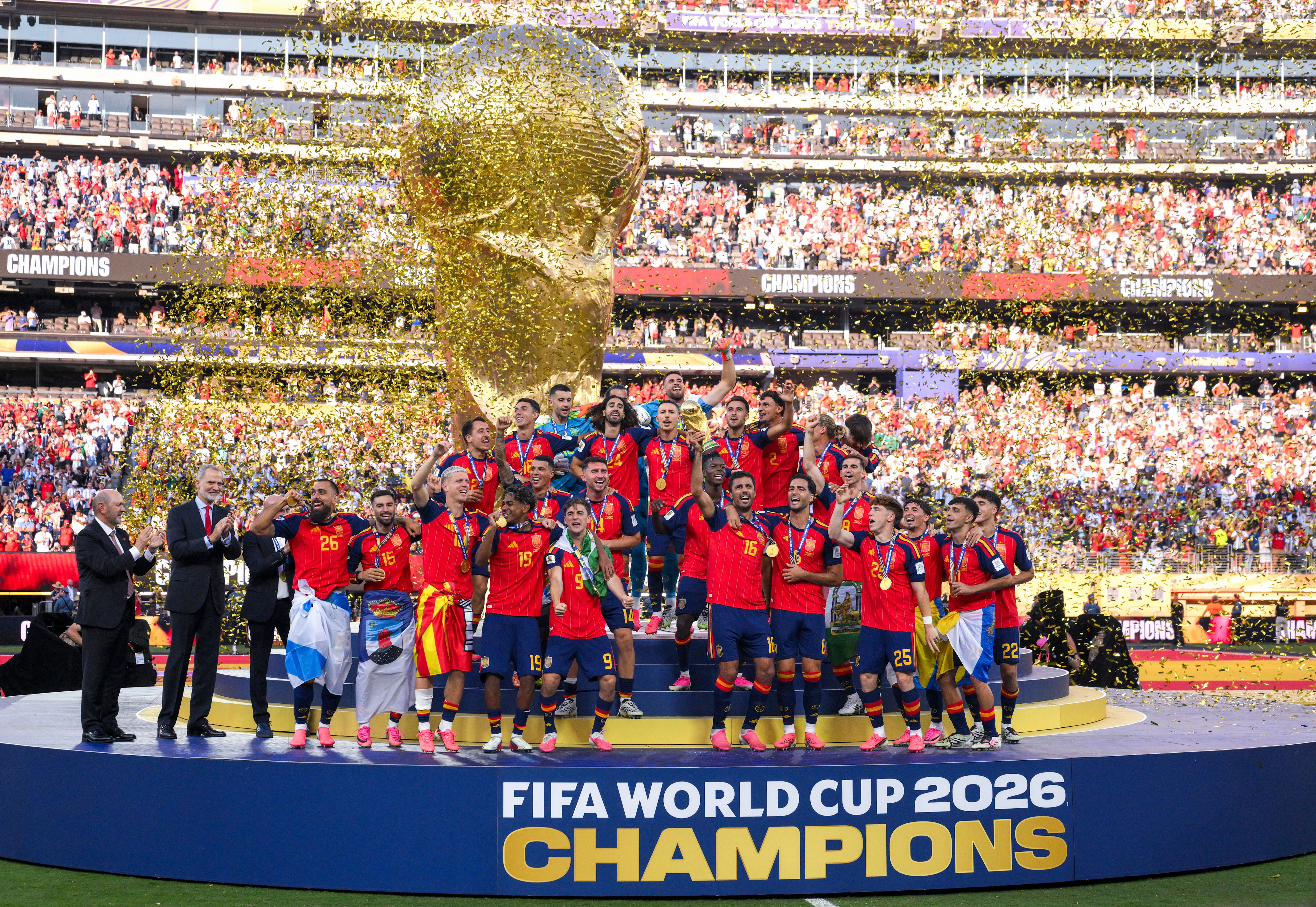 Spain lifts the FIFA World Cup trophy (Getty)