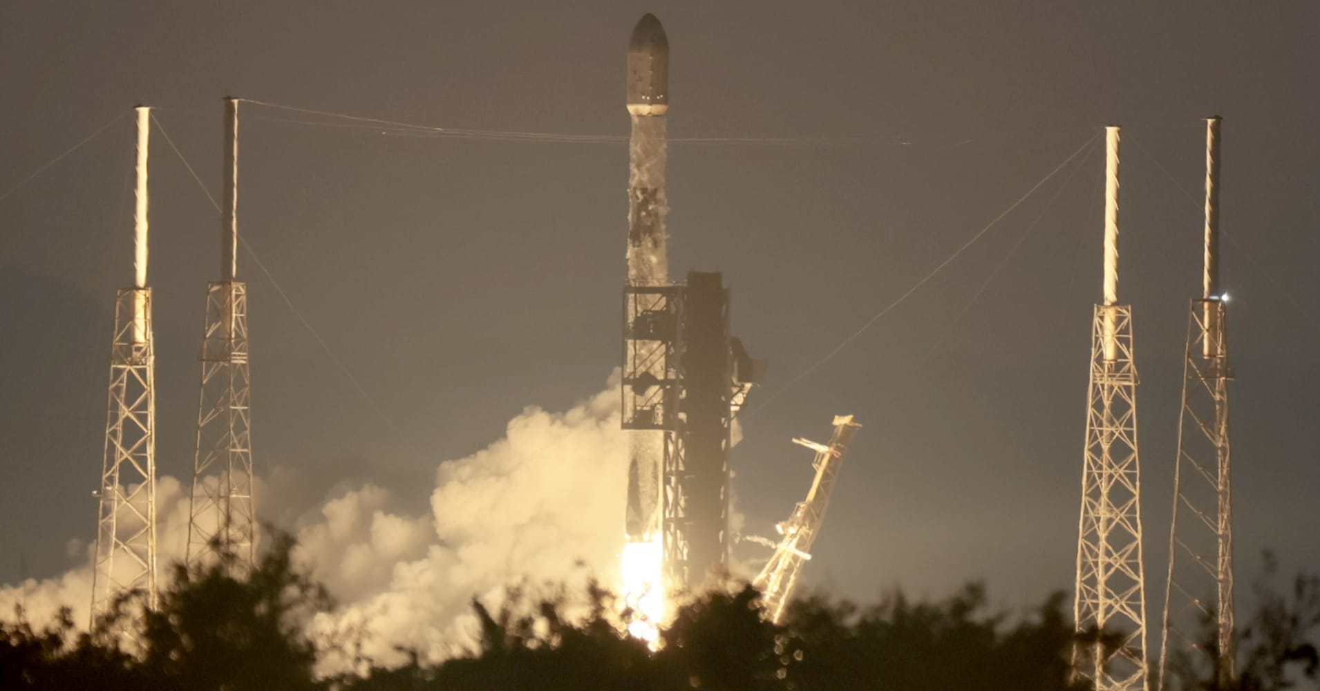 A SpaceX Flacon 9 rocket lifts off from Space Launch Complex 40 on June 8, 2026, in Cape Canaveral Space Force Station, Florida.