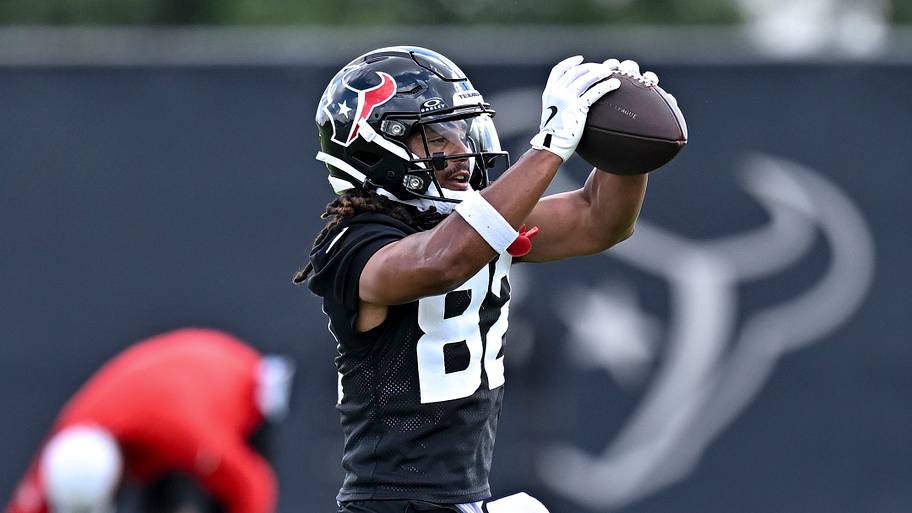 Jun 10, 2026; Houston, Texas, USA; Houston Texans wide receiver Lewis Bond (82) participates in a drill during the team’s min