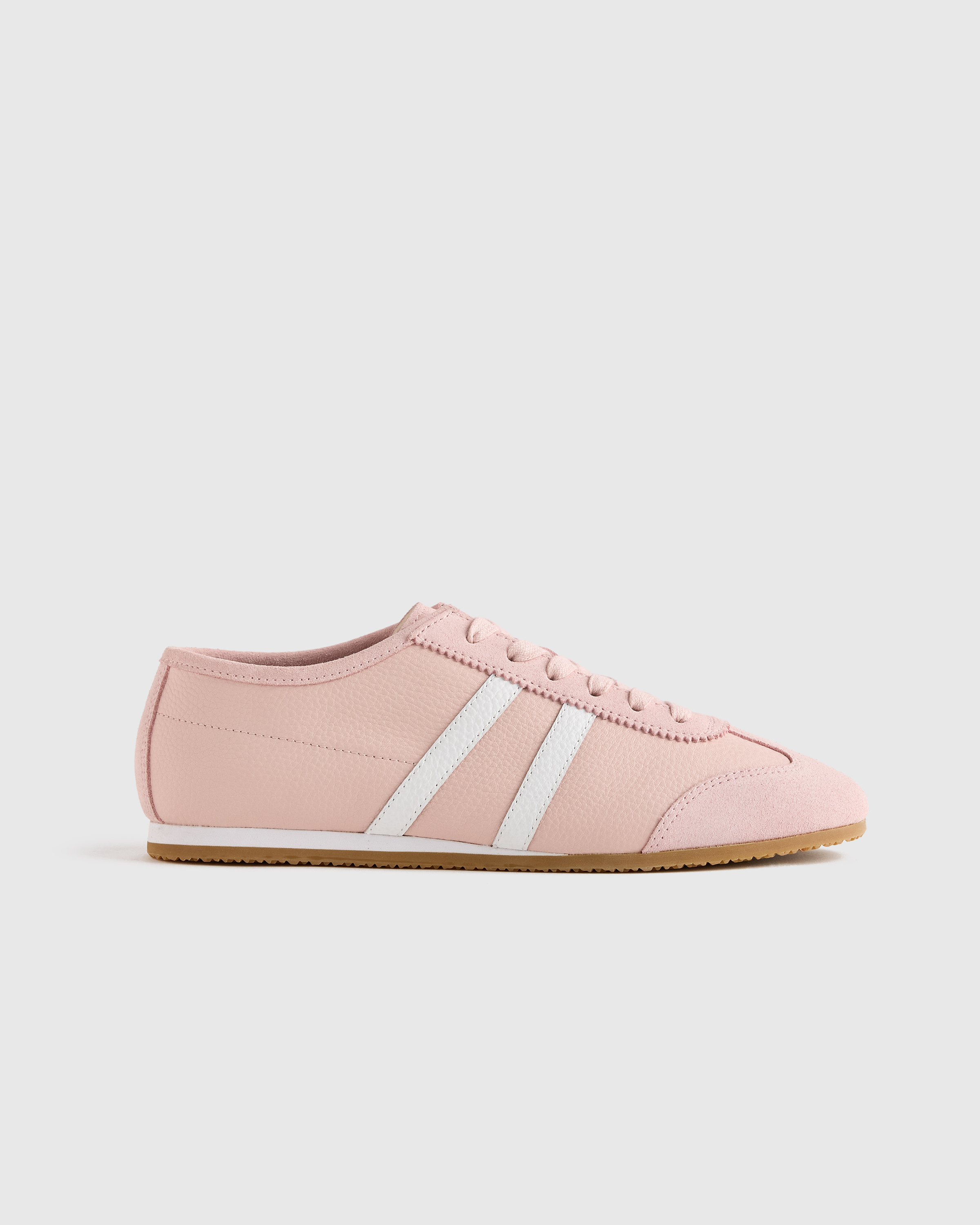 Italian Leather & Suede Low Profile Sneaker in Shell Pink