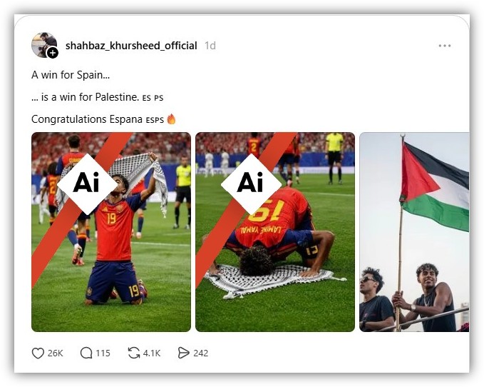 Images depicting Yamal with keffiyeh at World Cup are AI-generated