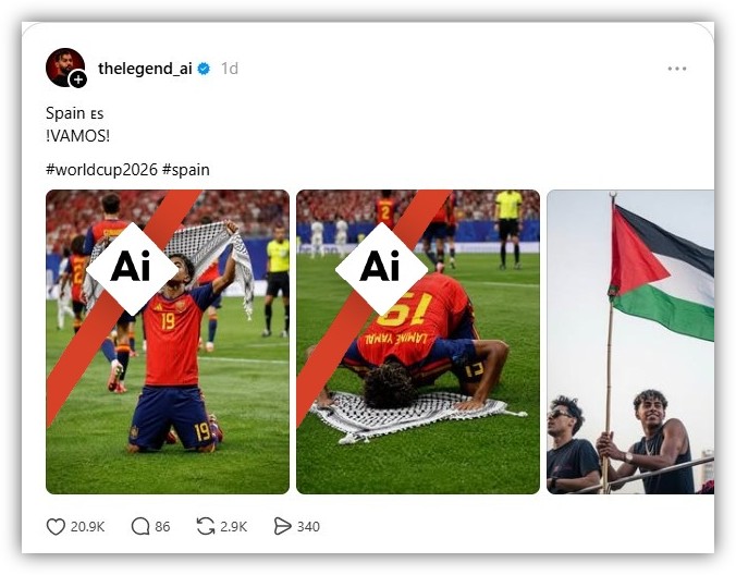 Images depicting Yamal with keffiyeh at World Cup are AI-generated