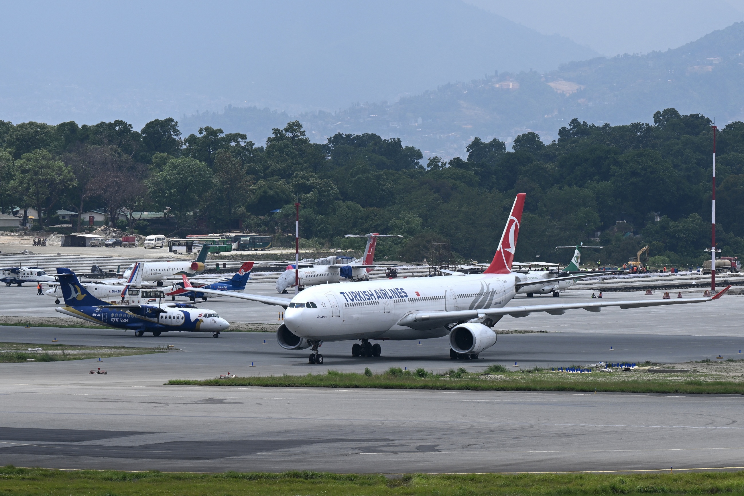 Turkish Airlines aircraft parked tarmac Tribhuvan International