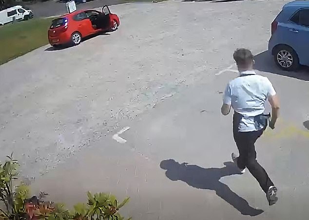 Euan Lonnen, 18, sprinted across the carpark of the Highland Farm Cafe when he noticed a red hatchback rolling along with no driver