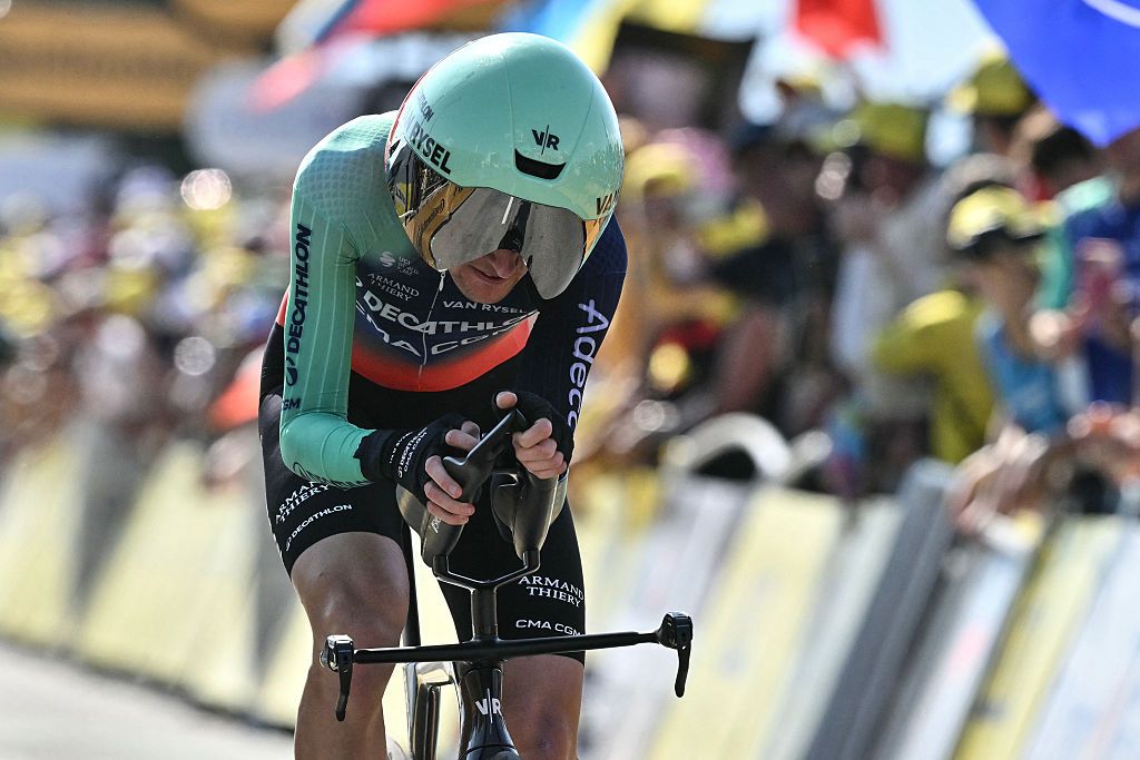 Paul Seixas cycles to the finish line of the 16th stage of the 113th edition of the Tour de France cycling race, 26 km between Évian-les-Bains and Thonon-les-Bains