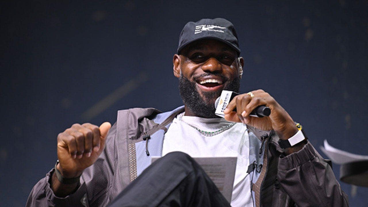 LeBron James speaks onstage during a panel at Fanatics Fest NYC.