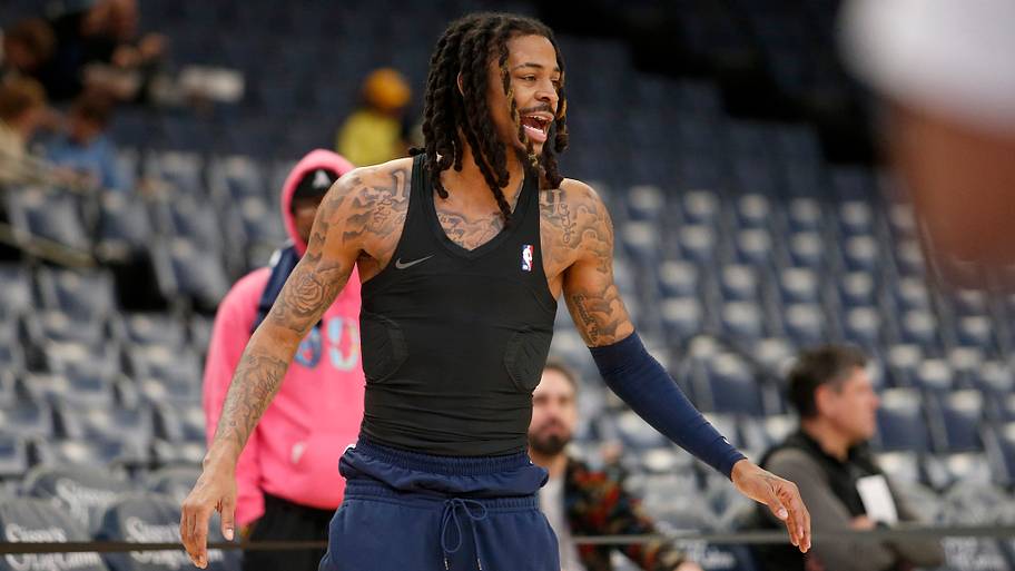 Memphis Grizzlies guard Ja Morant (12) reacts during warm ups prior to the game against the Atlanta Hawks