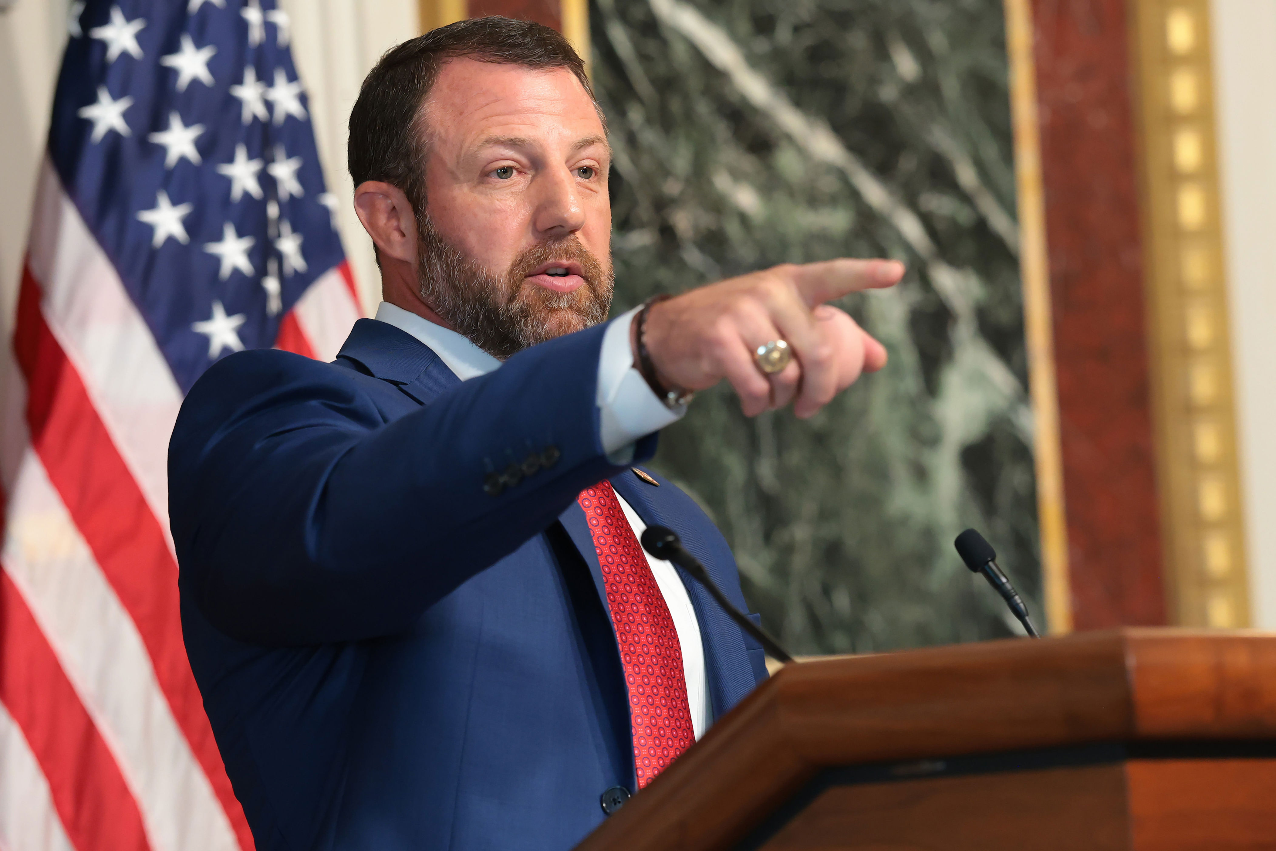Homeland Security Secretary Markwayne Mullin accused New Jersey of being one of four states that had a significant number of noncitizens on their voter rolls last week (Getty)