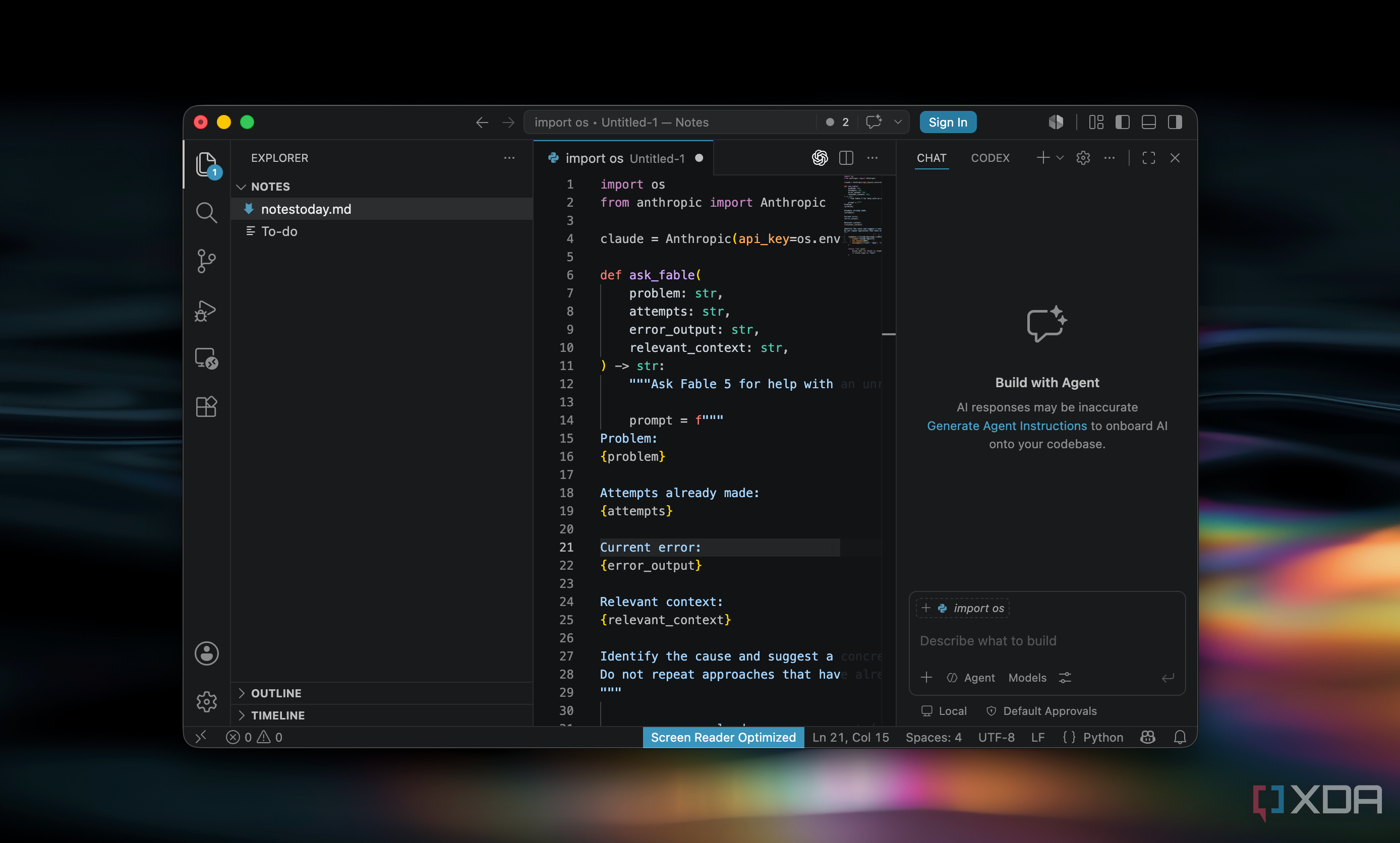 Python code to connect Fable to Ollama