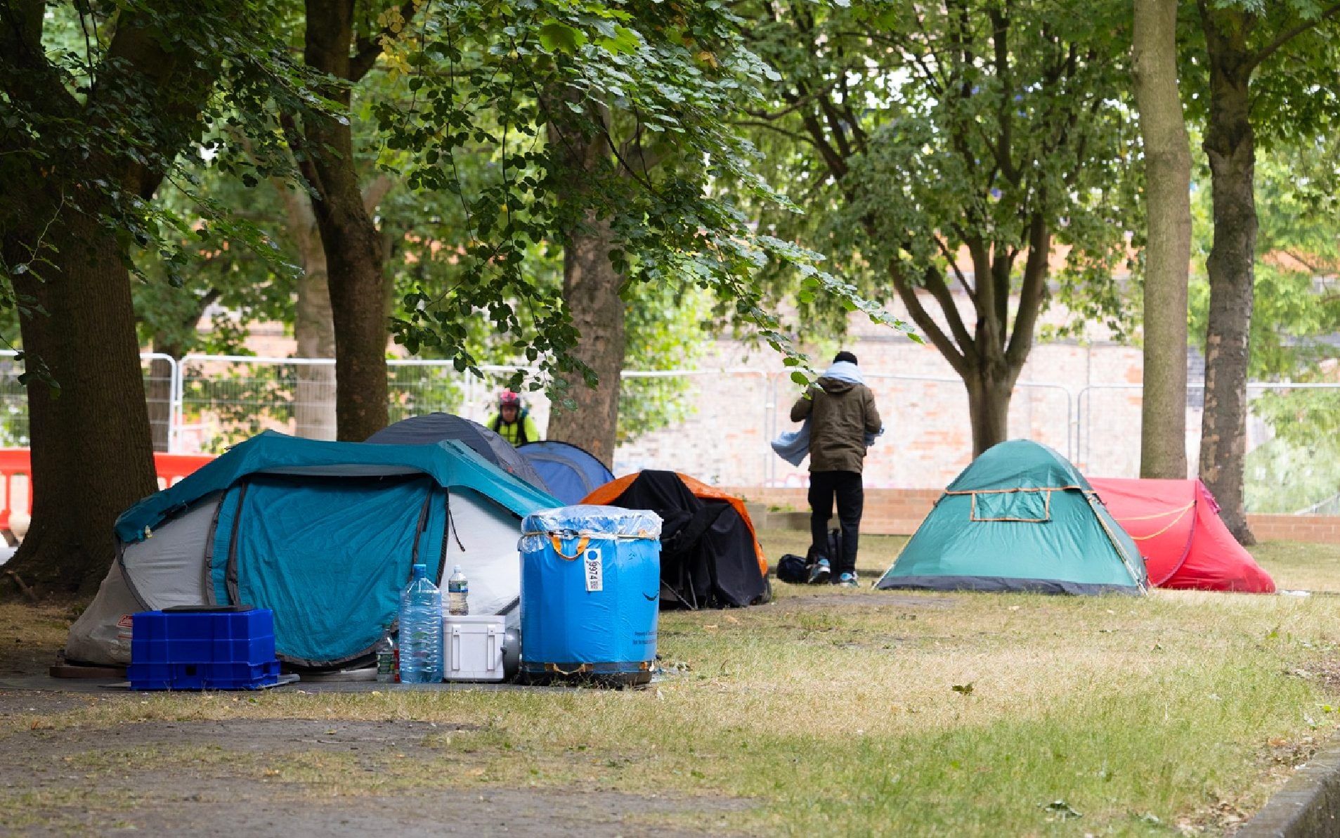 A tent encampment where homeless people take shelter in the heart of Manchester