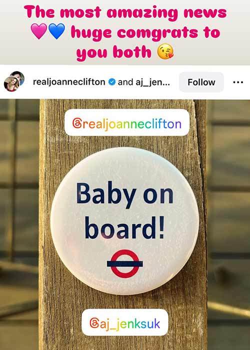 Joanne Clifton and AJ Jenks are expecting their first child. Pic: Joanne Clifton Instagram