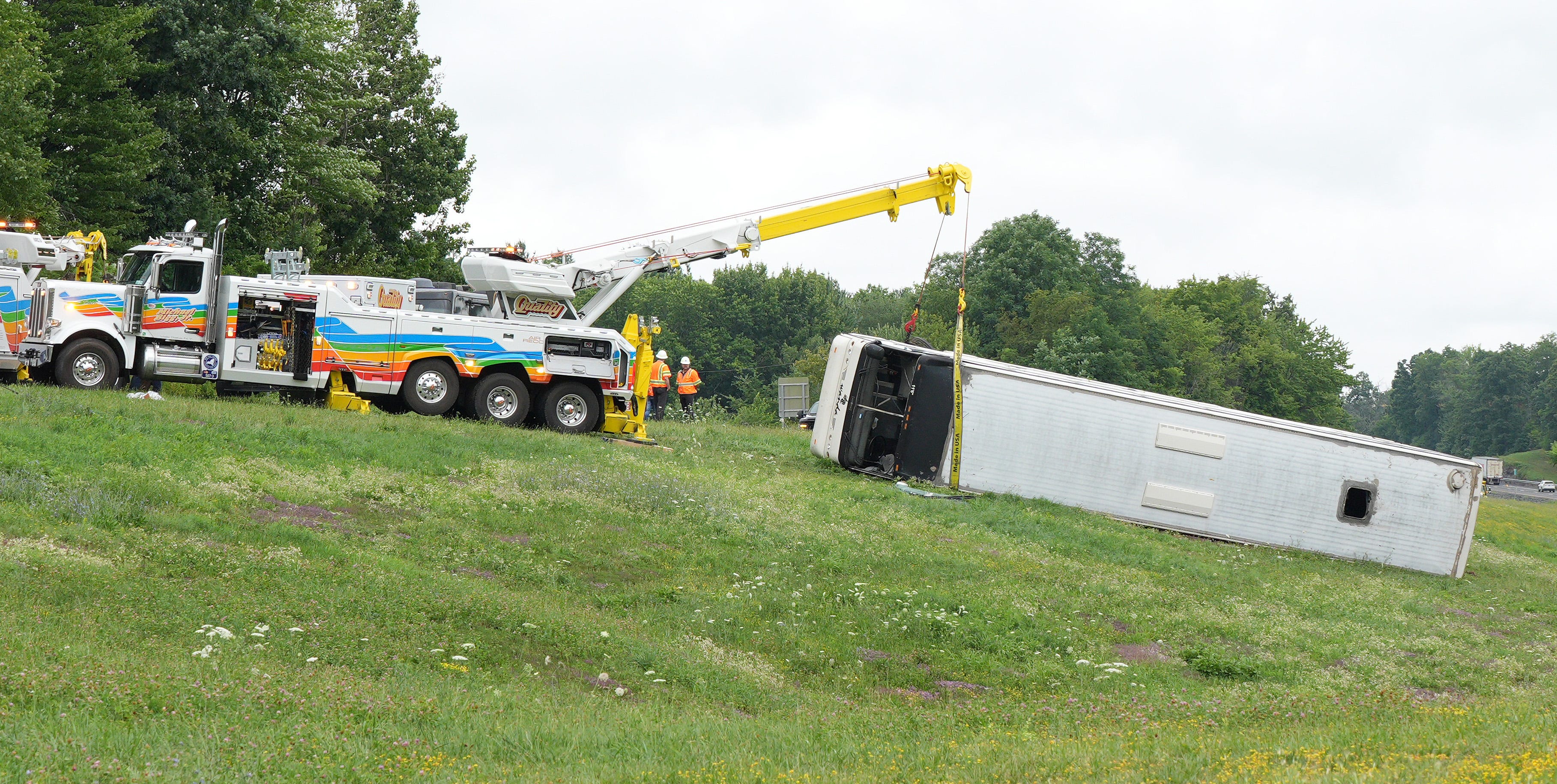 10 injured after bus overturns on NY Thruway in Ulster County