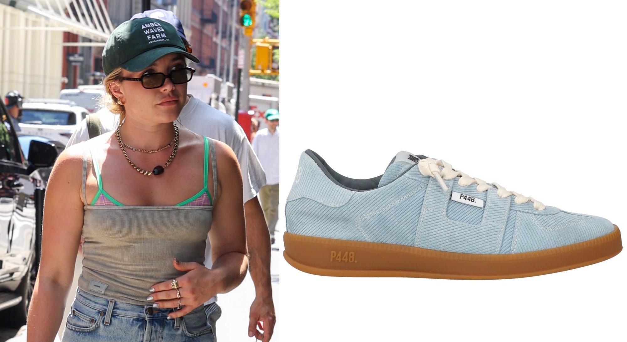 Florence Pugh Dons Blue Sneakers 'Doomsday' Trailer Release Day