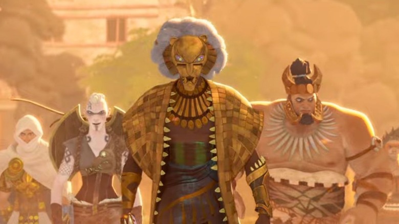 The Sea People wearing Wakandan artifacts on the attack in Eye of Wakanda