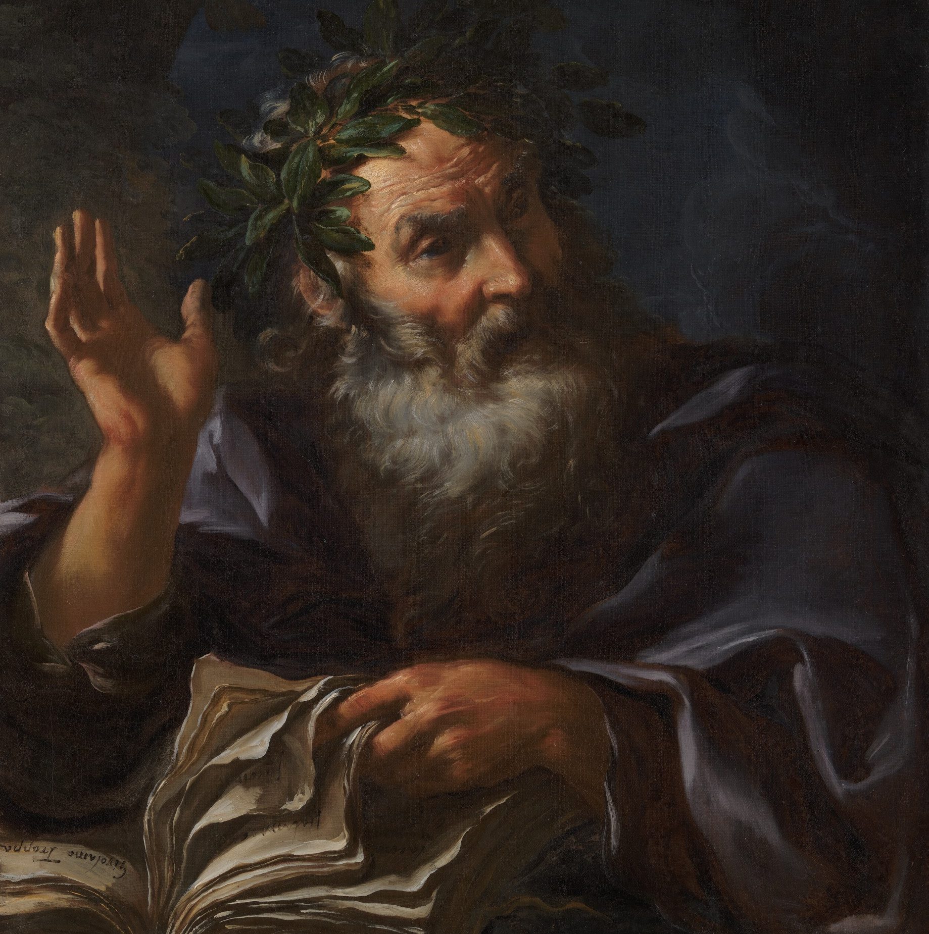 Sing to me, Muse: portrait of Homer by Italian Baroque artist Girolamo Troppa