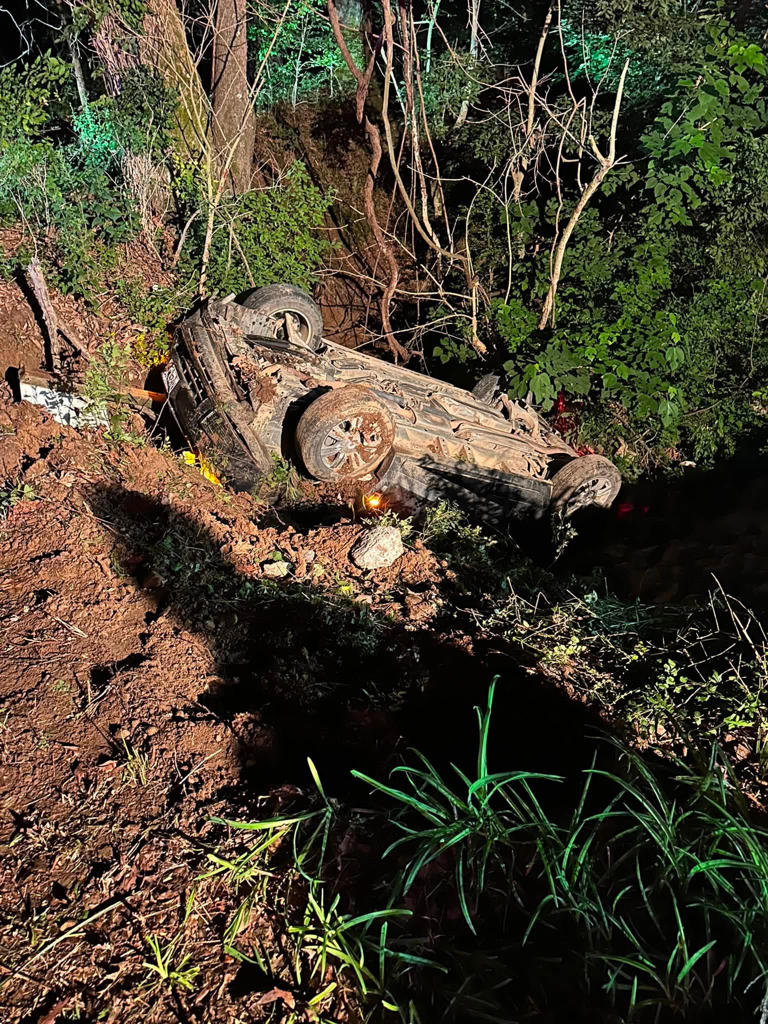 Multiple agencies respond after car crashes into ravine