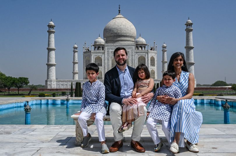 JD and Usha Vance with their children, Mirabel, Ewan and at the Taj Mahal in Agra, India