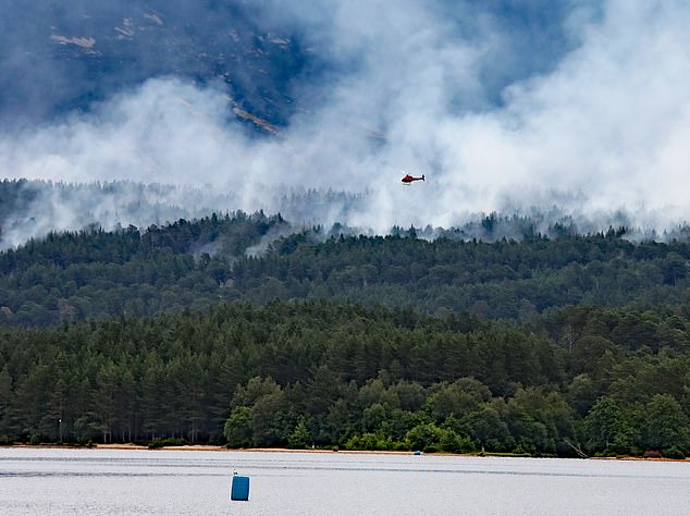 A helicopter helps tackle the wildfire this week