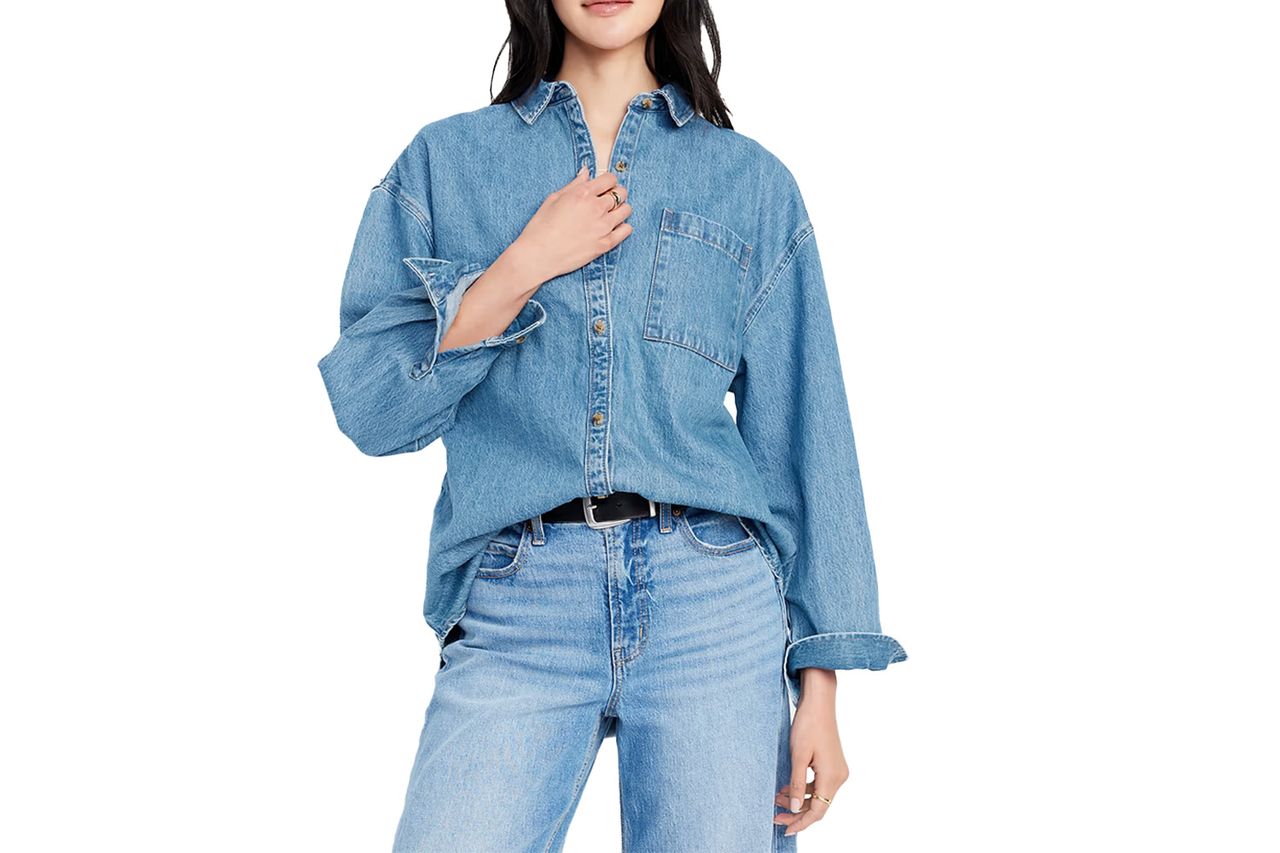 Oversized Boyfriend Button-Down Jean Shirt