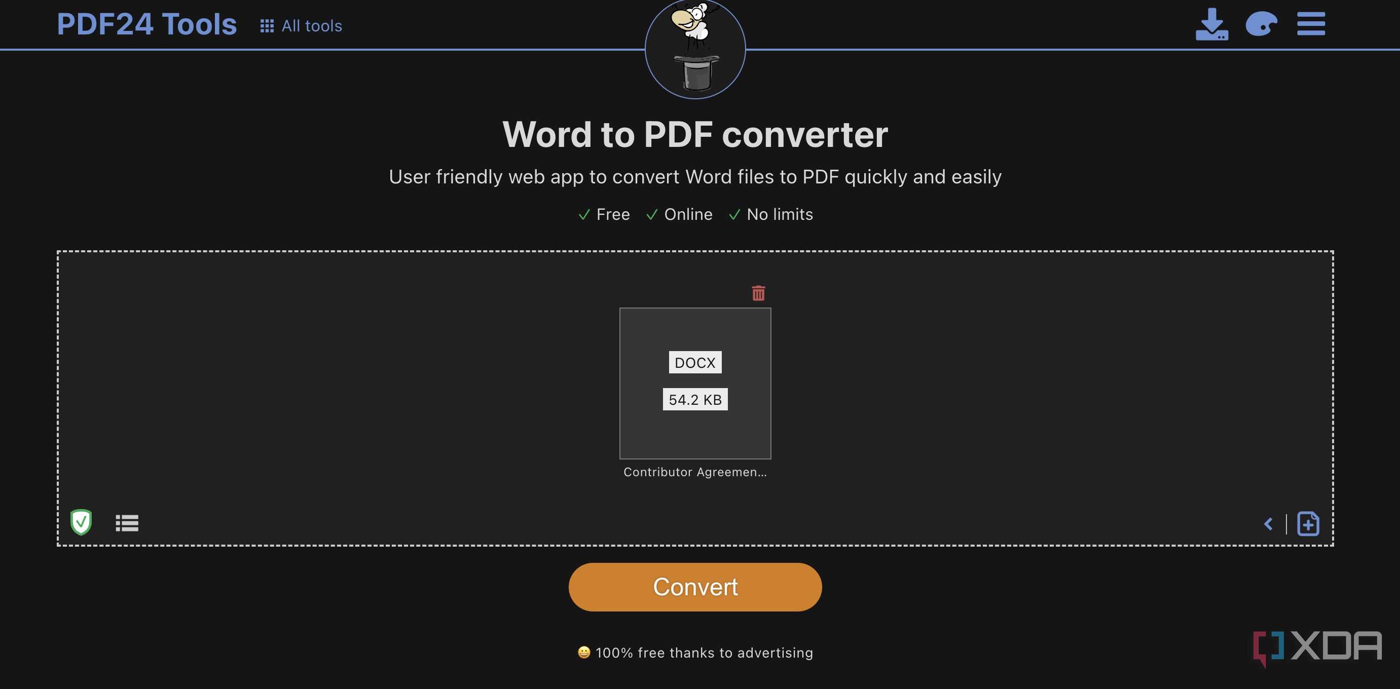 PDF24 word to PDF converter
