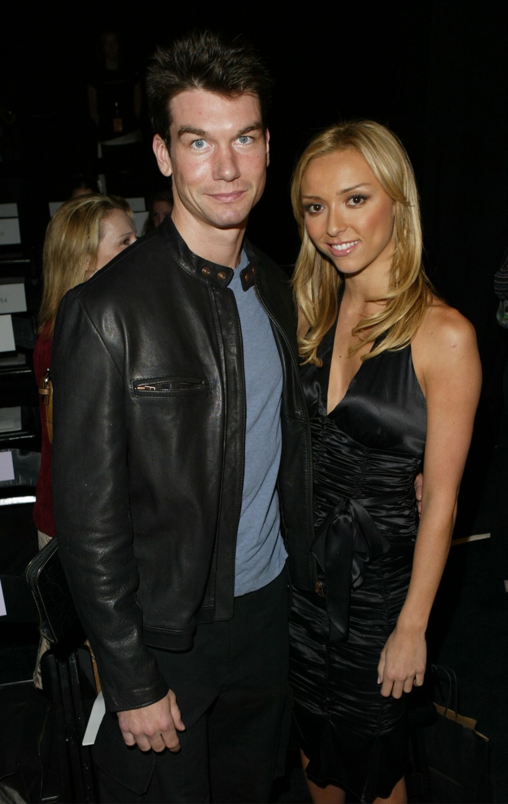 Actor Jerry O'Connell and Giuliana DePandi posing at the Richard Tyler fashion show.