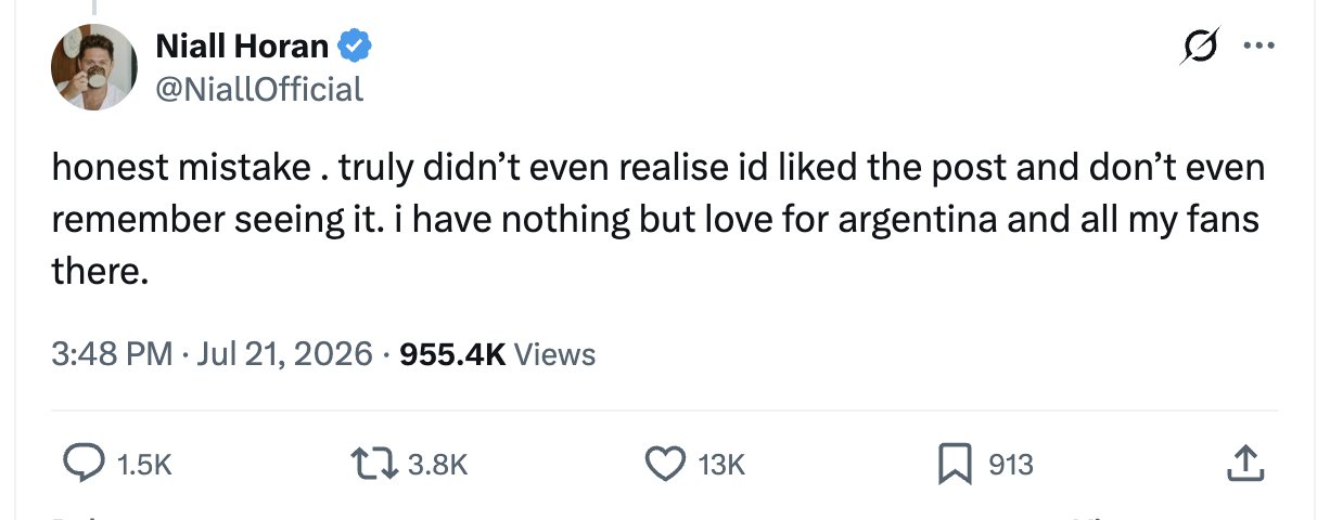 Niall Horan post on X