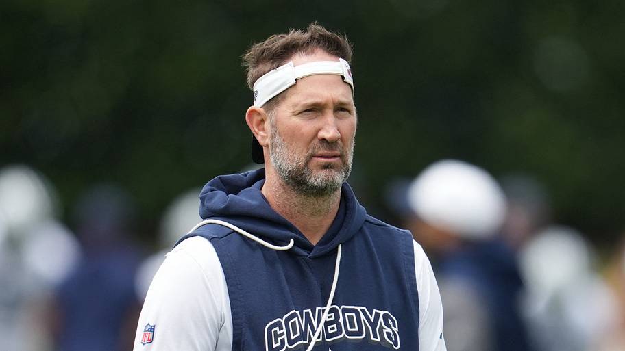 Dallas Cowboys head coach Brian Schottenheimer on the field during practice at the Ford Center at the Star Training Facility.