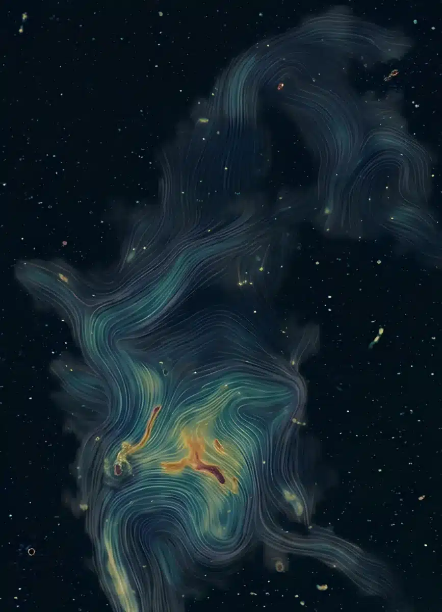 The invisible texture of the magnetic field in the central region of the galaxy cluster Abell 2255. (Image credit: A. Botteon et al. (INAF), A&A 2026)