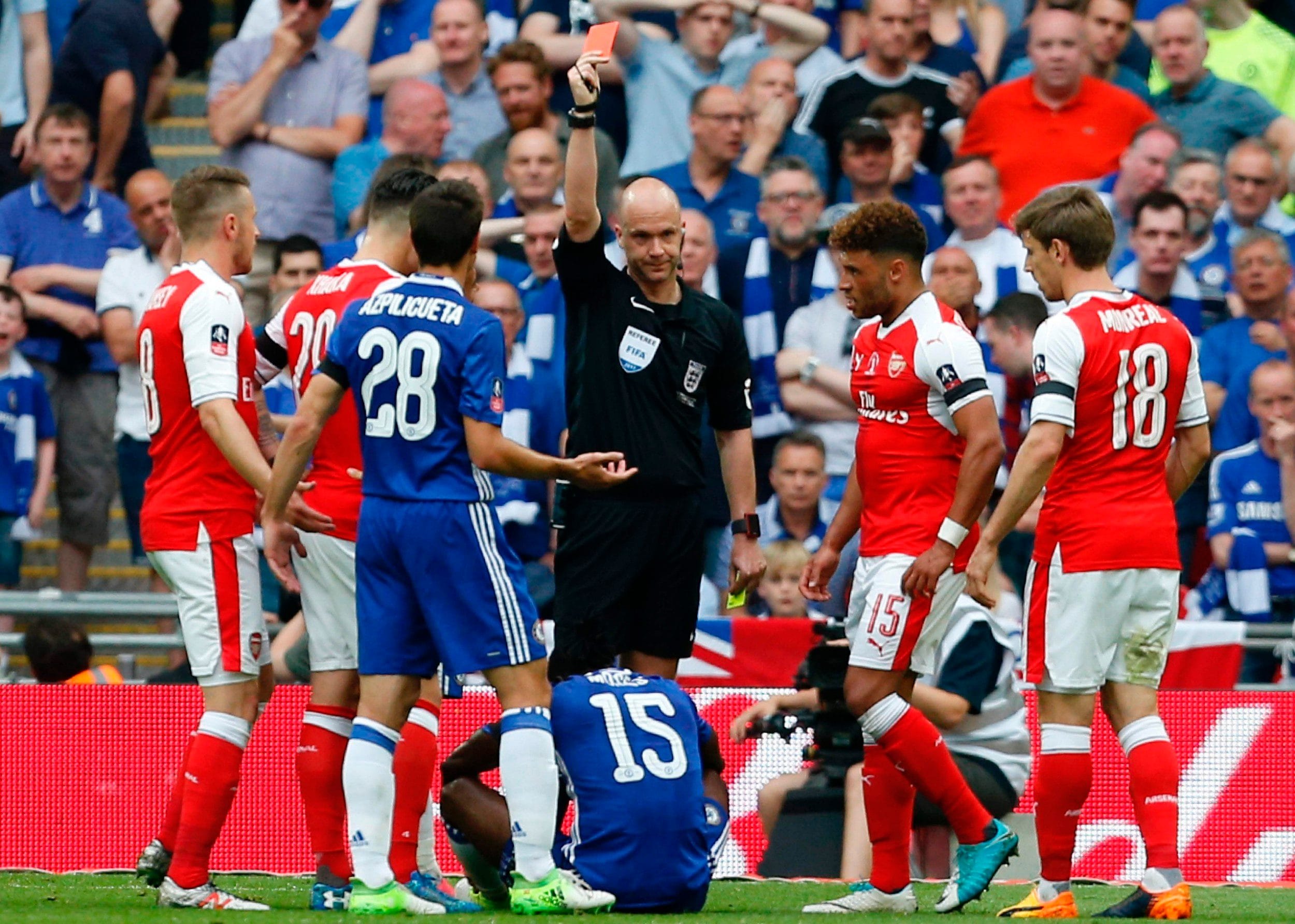 Taylor dismisses Victor Moses for simulation in the 2017 FA Cup final as Arsenal defeat Chelsea 2-1