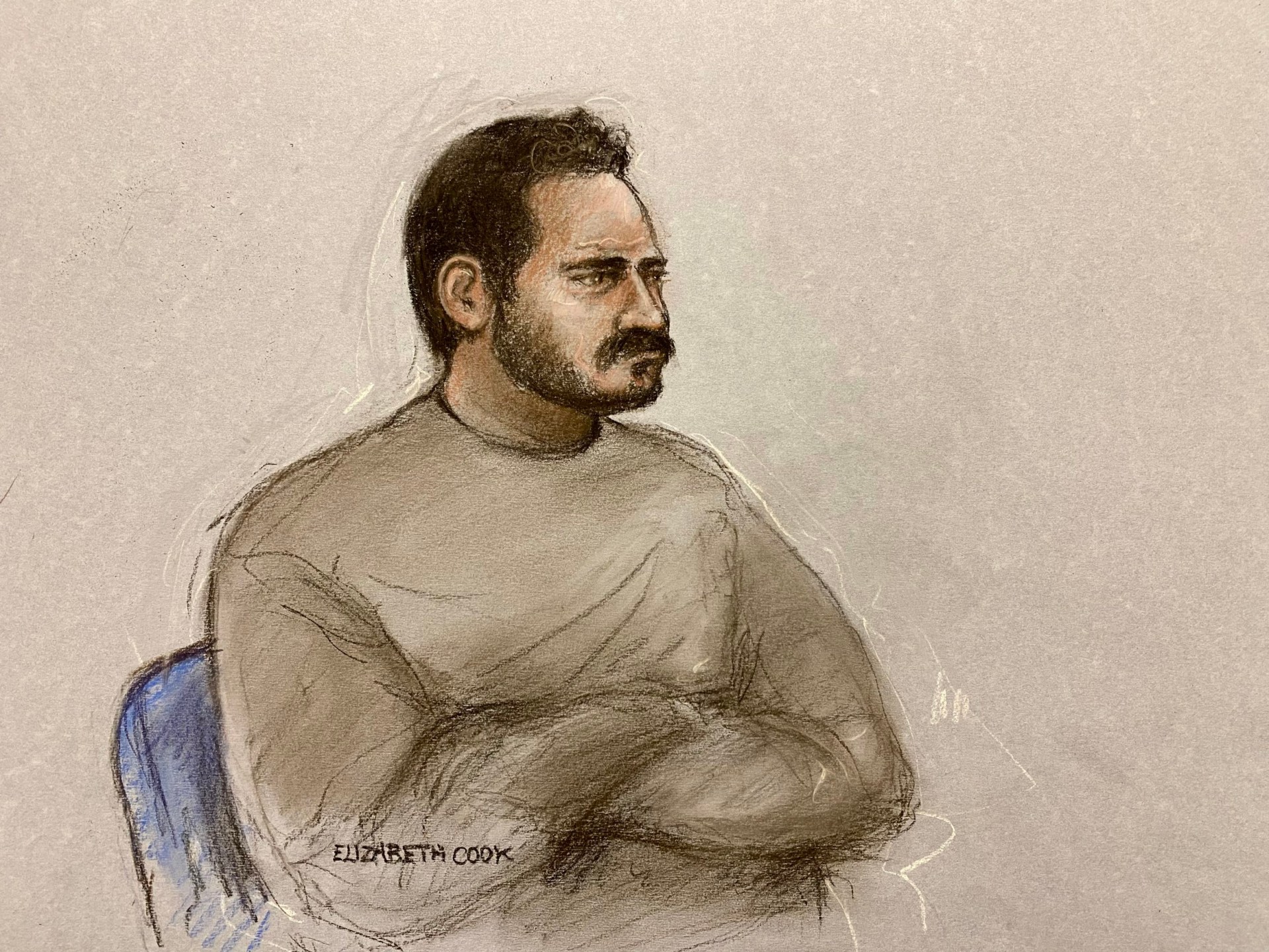 Court artist sketch by Elizabeth Cook of Joshua Kerry, 28, appearing at Westminster Magistrates' Court in London charged with the murder of MP Ann Widdecombe. The former Tory minister and Reform UK spokeswoman was found dead at her home in Haytor on Dartmoor after sustaining serious injuries. Picture date: Tuesday July 21, 2026. PA Photo. Photo credit should read: Elizabeth Cook/PA Wire