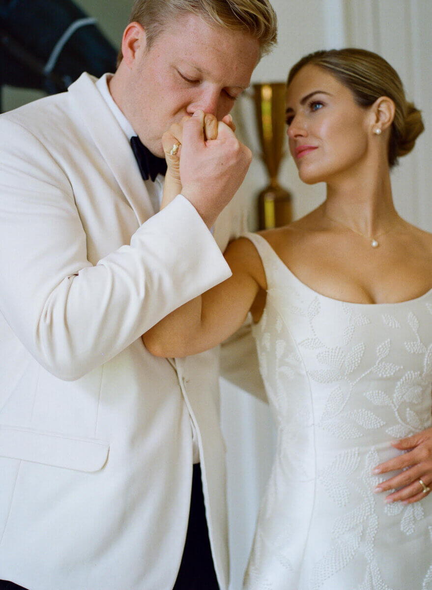 The bride and groom both wore custom looks for the big day. Image: Rachel Fugate Photography