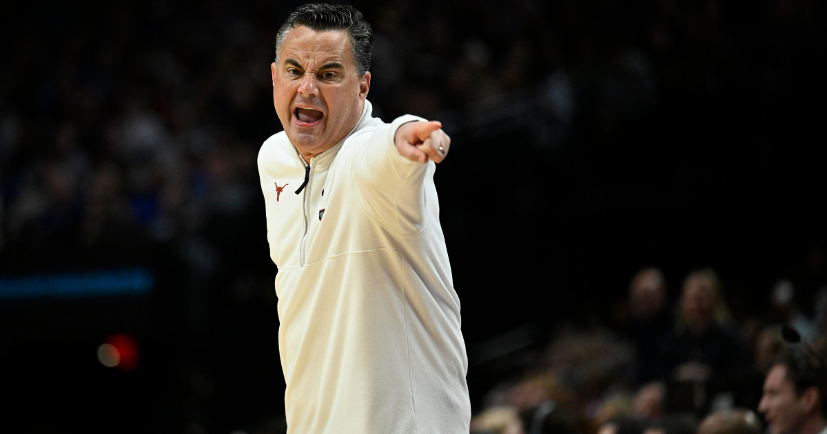 Mar 21, 2026; Portland, OR, USA; Texas Longhorns head coach Sean Miller in the second half against the Gonzaga Bulldogs during a second round game of the men's 2026 NCAA Tournament at Moda Center. Mandatory Credit: Troy Wayrynen-Imagn Images