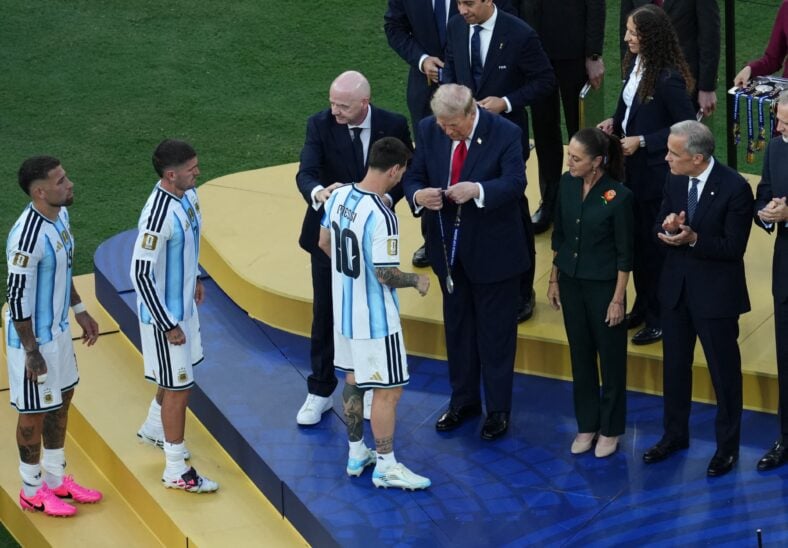 Donald Trump at the World Cup finals giving medals