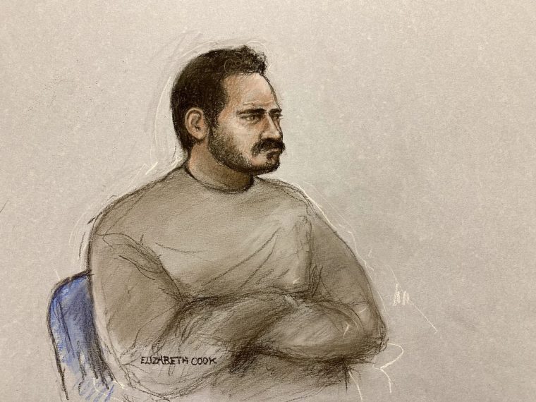 Court artist sketch by Elizabeth Cook of Joshua Kerry, 28, appearing at Westminster Magistrates' Court in London charged with the murder of MP Ann Widdecombe. The former Tory minister and Reform UK spokeswoman was found dead at her home in Haytor on Dartmoor after sustaining serious injuries. Picture date: Tuesday July 21, 2026. PA Photo. Photo credit should read: Elizabeth Cook/PA Wire