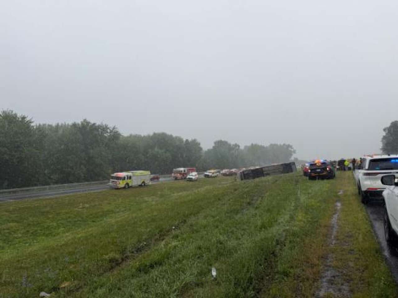 Troopers responding to overturned bus on Thruway
