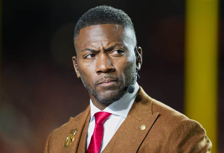 Nov 4, 2024; Kansas City, Missouri, USA; Broadcaster Ryan Clark prior to a game between the Tampa Bay Buccaneers and the Kansas City Chiefs at GEHA Field at Arrowhead Stadium. Mandatory Credit: Jay Biggerstaff-Imagn Images
